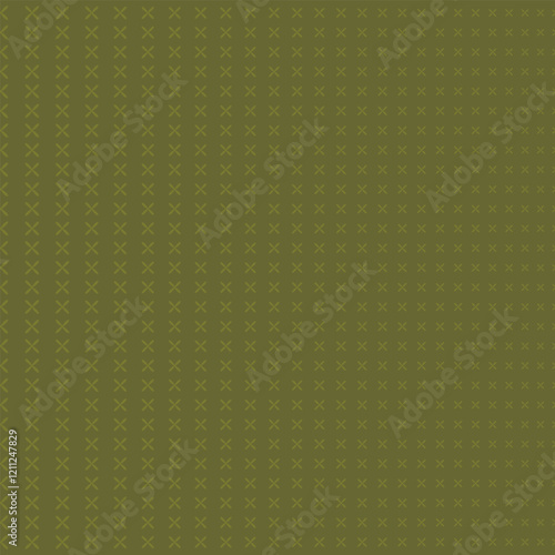 Seamless Olive Green Pattern with Geometric Crosses