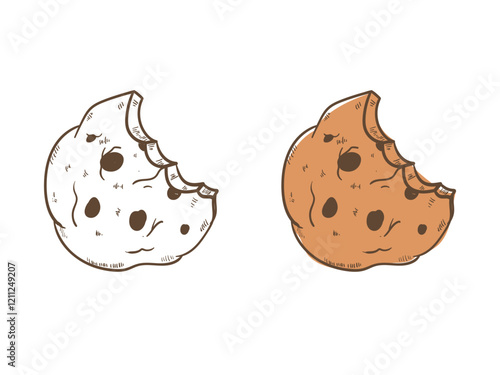 Chocolate chip cookies, hand drawn doodle biscuit, bitten cookies, oatmeal