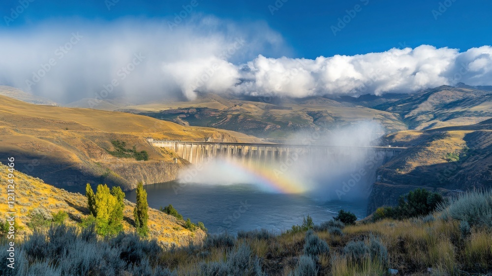 Scenic Hydroelectric Dam with Dramatic Cloudscape Scenic Hydroelectric Dam with Dramatic Cloudscape
