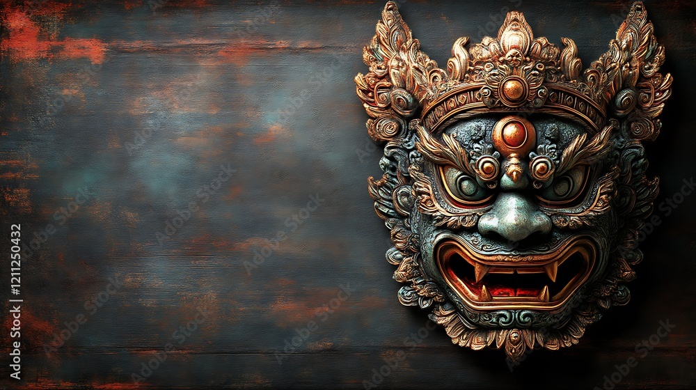 Fototapeta premium Ornate Asian Dragon Mask on Dark Background