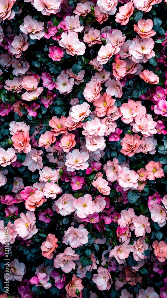 Obraz premium Romantic Pink Rose Wall Floral Background Spring Blooms Pretty Flowers Botanical Textu