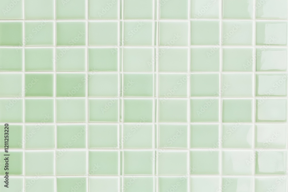 Fototapeta premium A smooth, light green mosaic tile pattern with a grid layout, perfect for modern decor and stylish interiors.
