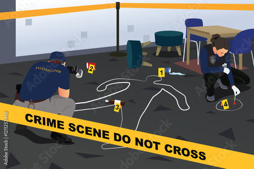 Criminal Investigator Working on a Crime Scene Vector Illustration