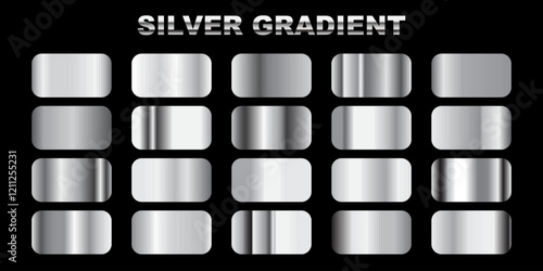 Silver gradient set. Metallic foil texture background. Elegant silver swatch palette collection, Realistic silver, gradient mesh,High resolution. A creative element for your design or logo and website