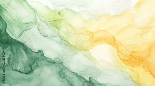 Wallpaper Mural Modern watercolor art with delicate overlapping washes of green, yellow, and soft beige, creating a harmonious, fluid minimalist design, ultra-clear 4K Torontodigital.ca