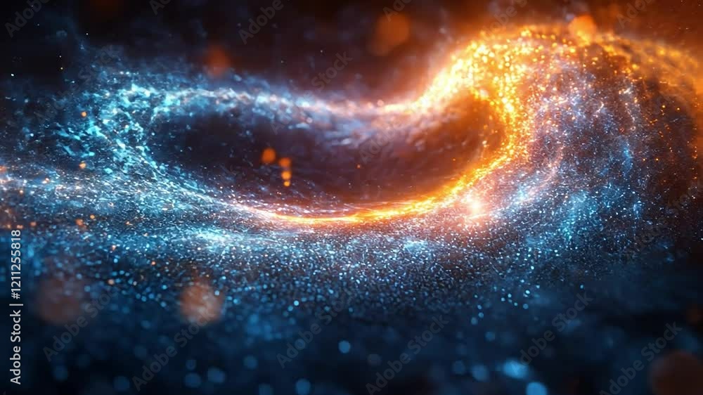 Cosmic Dance of Fire and Ice: A mesmerizing abstract swirl of fiery orange and icy blue energy, creating a dynamic visual representation of opposing forces in a cosmic ballet. Cosmic Dance of Fire and Ice: A mesmerizing abstract swirl of fiery orange and icy blue energy, creating a dynamic visual representation of opposing forces in a cosmic ballet.