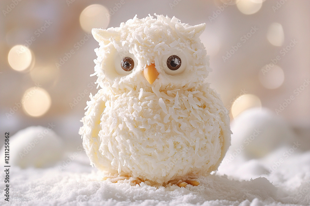 Obraz premium A beautiful polar owl made of ice cream and coconut kernels. (Generative AI)