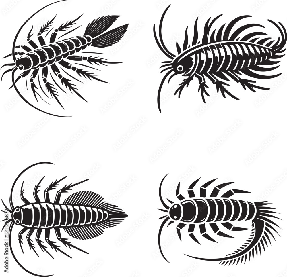 Obraz premium Silhouette Illustrations of Prehistoric Marine Arthropods