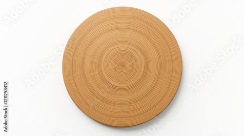 A beautiful round wooden surface with a circular pattern on white background 