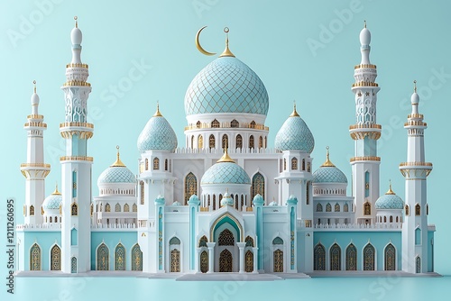 Wallpaper Mural Islamic decoration background for Ramadan with lantern and mosque 3D rendering. 3D Illustration Torontodigital.ca