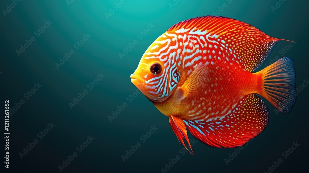 Fototapeta premium Vibrant red and orange discus fish swimming gracefully