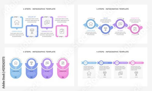 Four infographic templates with four steps, presentation slides, vector eps10 illustration