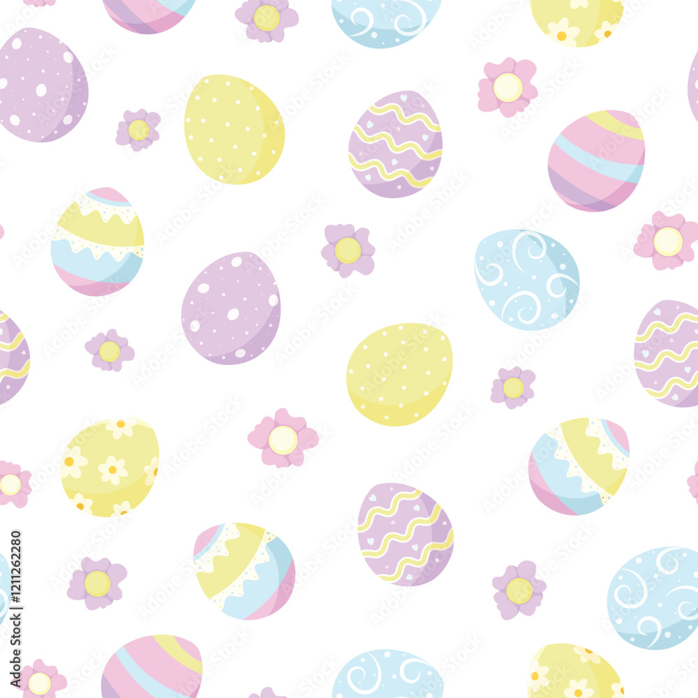 Easter seamless pattern with Easter eggs and flower. Background illustration. Texture for fabric, wrapping paper, textile, pastel color Easter seamless pattern with Easter eggs and flower. Background illustration. Texture for fabric, wrapping paper, textile, pastel color