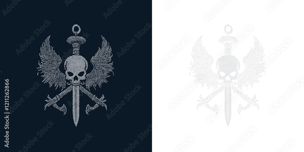 Fototapeta premium Skull with Wings and Crossed Swords Design for Custom Apparel and Accessories