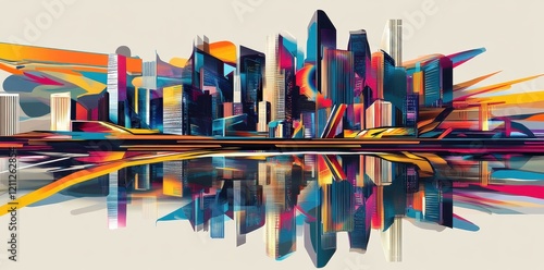 Vibrant Cityscape Reflection Abstract Modern Art photo