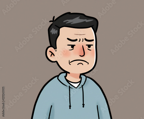 不機嫌な表情の男性 上半身 シンプルでフラットなイラスト man with a grumpy expression, upper body. simple and flat illustration. photo