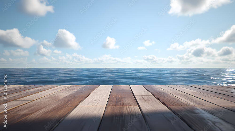 Serene ocean view from a wooden deck Serene ocean view from a wooden deck