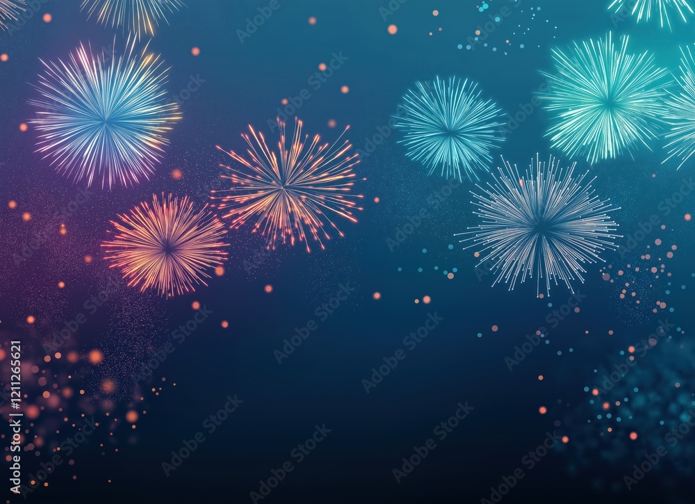 Naklejka premium Dark blue background with colorful fireworks in the sky