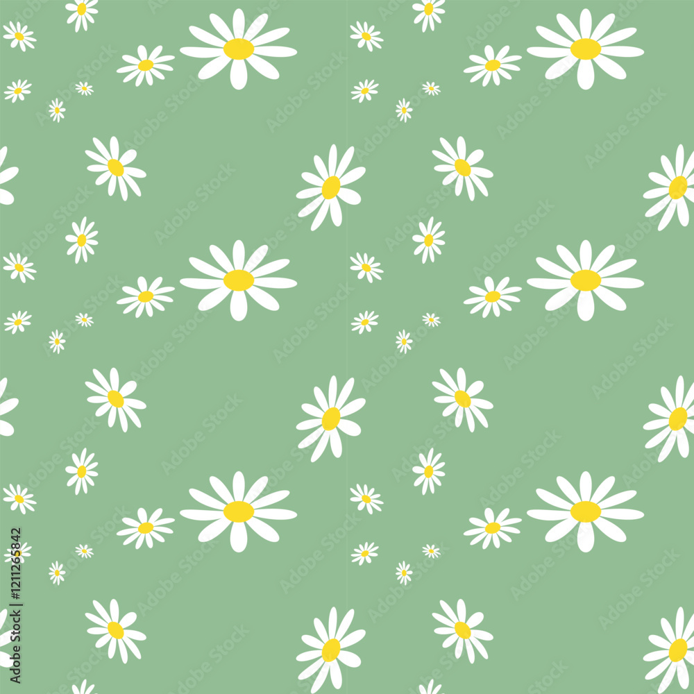 Modern Daisy Flower Seamless Pattern. Retro Seamless Pattern With Daisy Flower on Color Backgrounds Vector. Cute Floral Print. Modern Daisy Flower Seamless Pattern. Retro Seamless Pattern With Daisy Flower on Color Backgrounds Vector. Cute Floral Print.