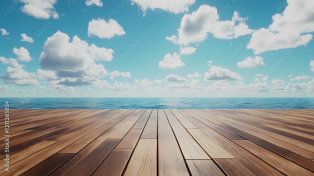 Serene ocean view from a wooden deck Serene ocean view from a wooden deck