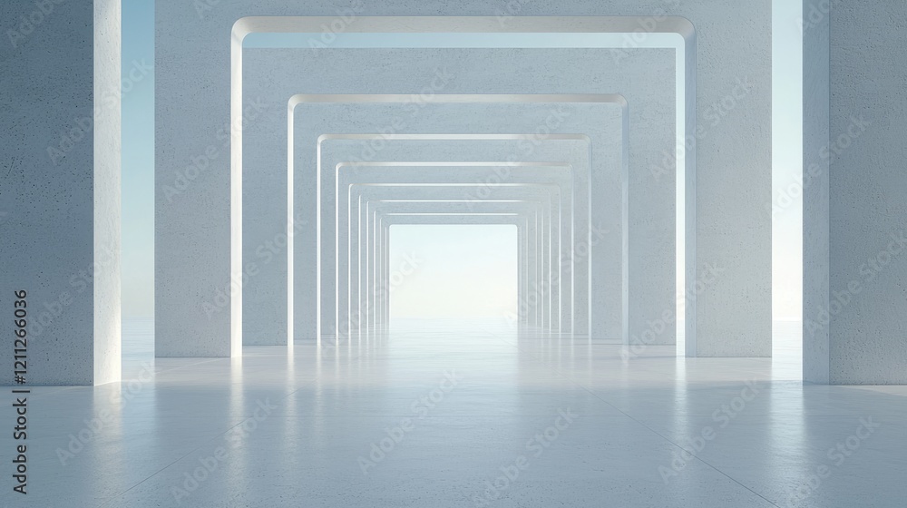 Fototapeta premium White futuristic corridor, perspective, light, architecture, design, background, website banner
