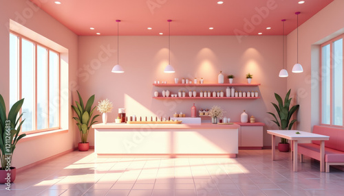 Modern Ice Cream Shop Interior with Pink Decor photo