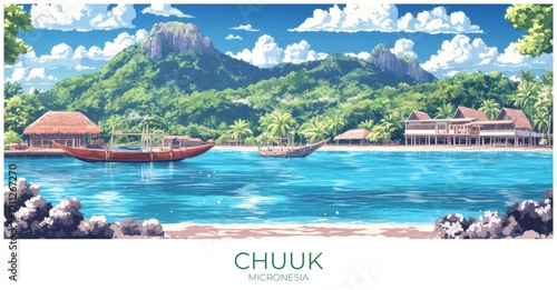 Chuuk Micronesia Travel Poster Flat Illustration Print Decor Gift Canvas Wall Art