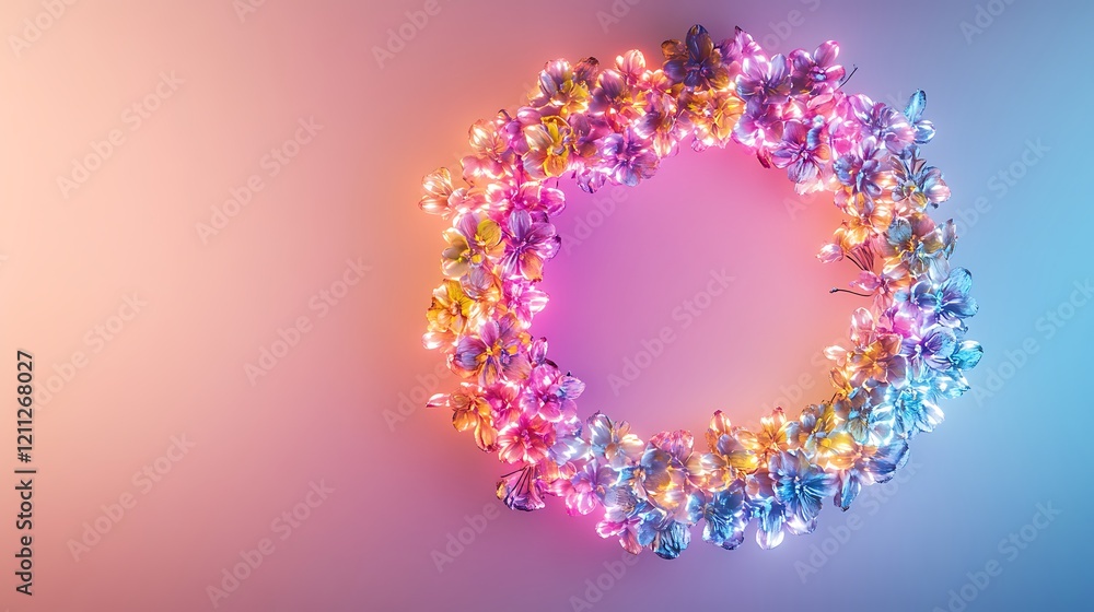 Glowing Floral Wreath Encircles Empty Space Glowing Floral Wreath Encircles Empty Space