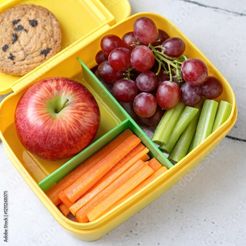 Fresh, ripe, red and green fruits like apples, grapes, and plums in a basket offer a sweet, healthy, organic food choice photo