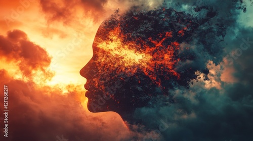 Abstract portrait of a person with a mind filled with abstract art.