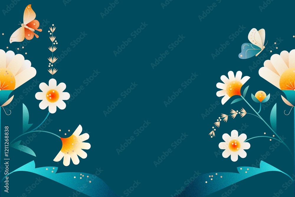 Naklejka premium Framed floral background, horizontal botanical frame design