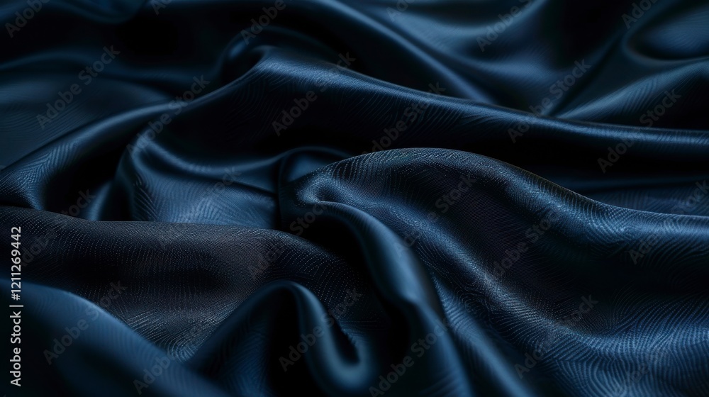 Obraz premium Luxurious Deep Blue Satin Fabric with Graceful Drapes and Soft Texture Ideal for Fashion, Interior Design, or Artistic Backgrounds in High-End Photography