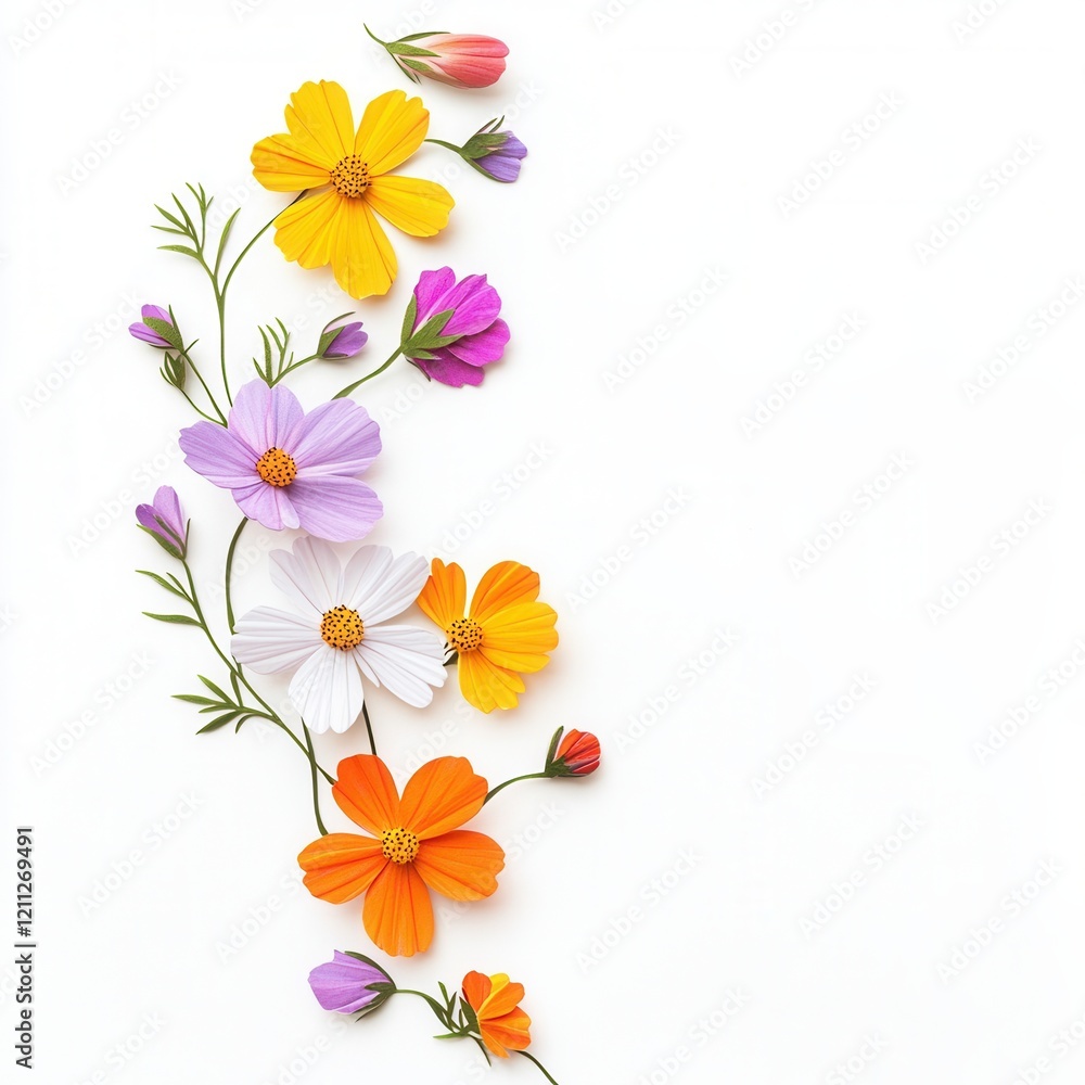 Obraz premium Colorful cosmos flowers on white, floral design