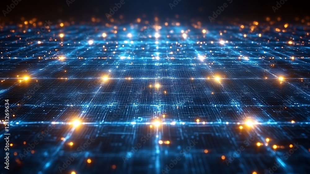 Obraz premium Abstract Digital Network Grid Illuminated With Lights