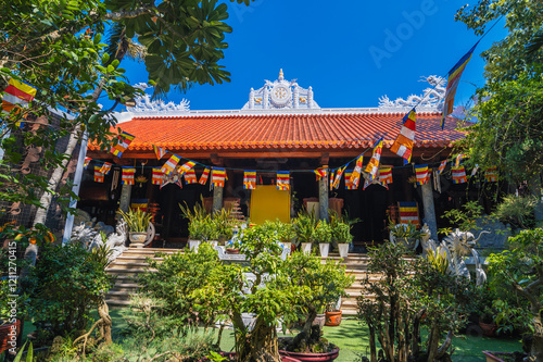 View of Tu Ton Pagoda in Nha Trang. Buddhist temple on an island in the middle of the sea. photo