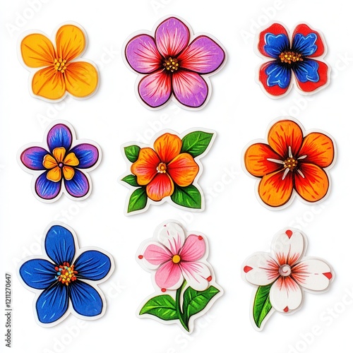 Colorful floral art, studio shot, white background, craft supplies
