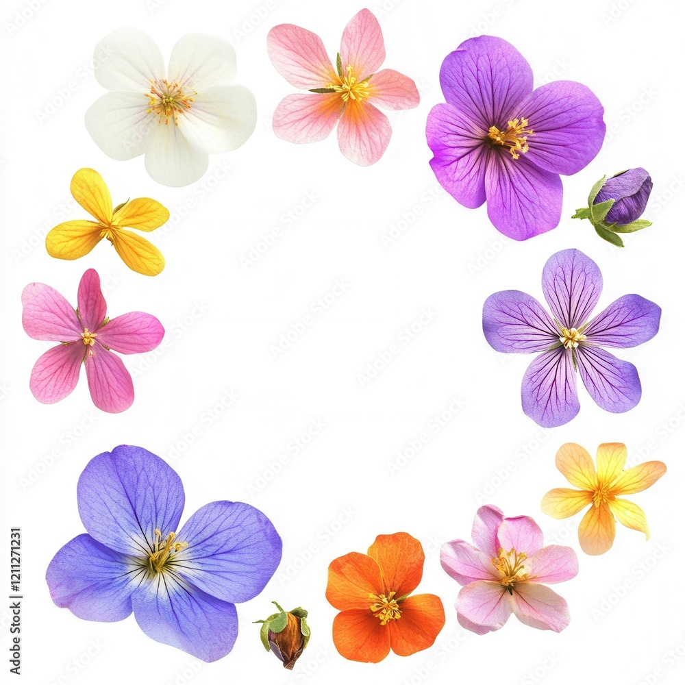 Colorful flower circle, white background, design element Colorful flower circle, white background, design element