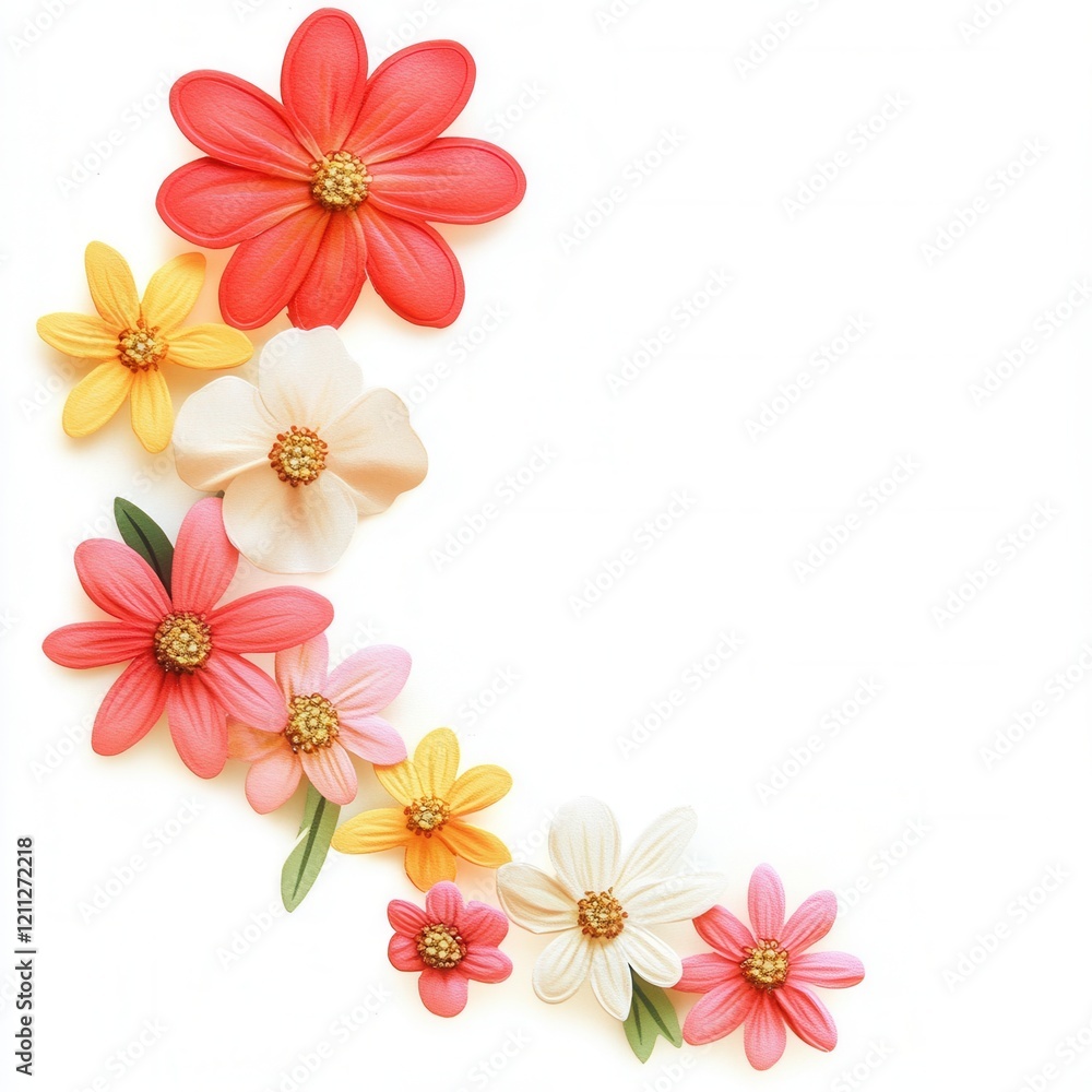 Colorful flowers curve, white background, design element Colorful flowers curve, white background, design element