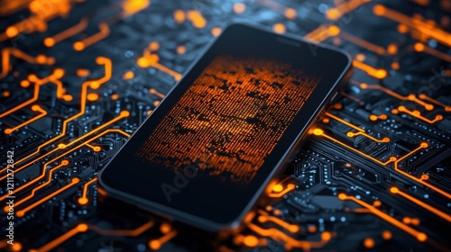 Digital Payments Mobile Wallets Security concept. Glowing Smartphone with Secure Mobile Wallet App for Digital Payments and Banking
