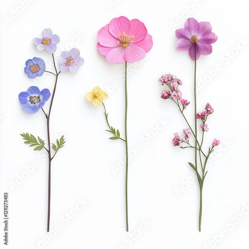 Colorful flowers, white background, spring, design