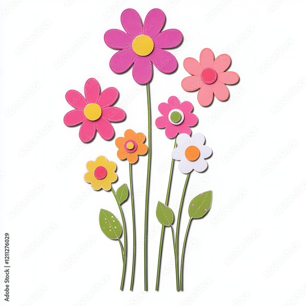 Obraz premium Colorful paper flowers bouquet, white background, craft (4)