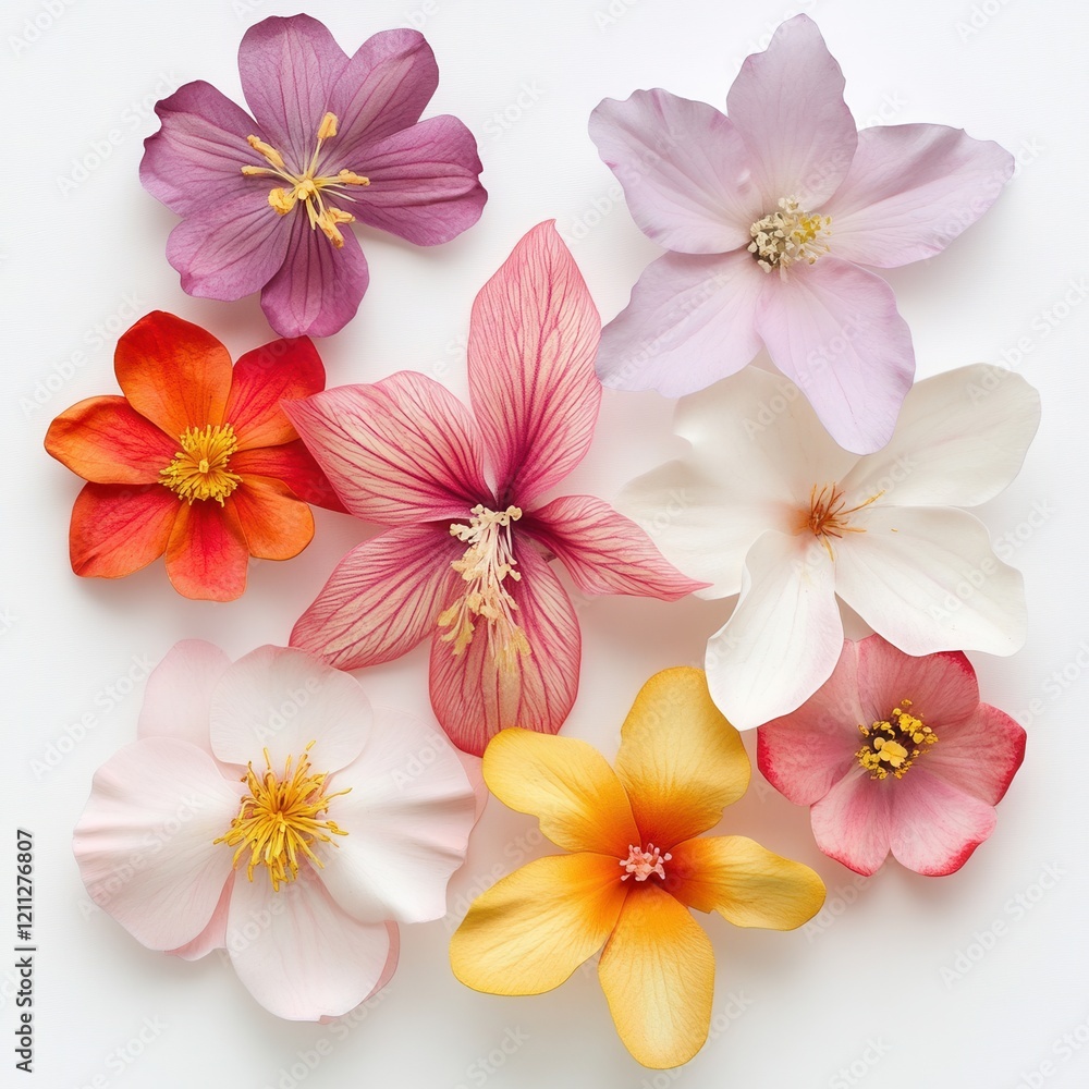 Obraz premium Colorful paper flowers arranged on white