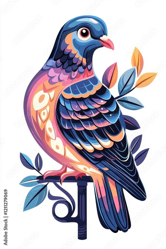 Fototapeta premium A flat style illustrated pigeon, isolate on white background, with clean lines and simple forms.