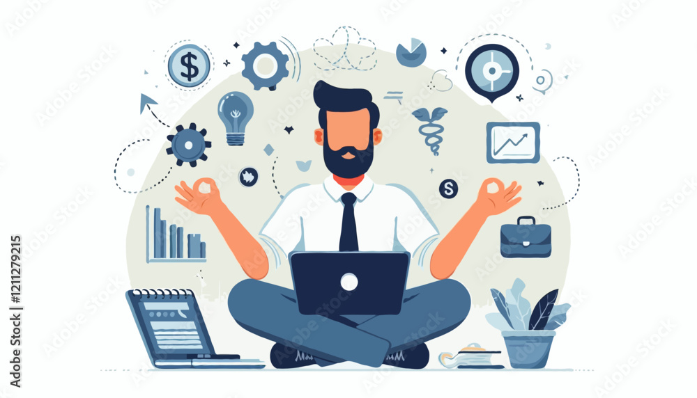 The image shows a man sitting on the floor with a laptop in front of him. He is wearing a white shirt and tie and has a beard and mustache. The image shows a man sitting on the floor with a laptop in front of him. He is wearing a white shirt and tie and has a beard and mustache.