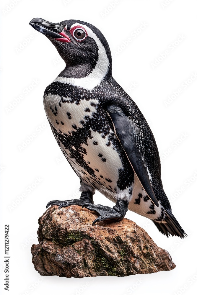 Obraz premium A penguin standing tall, isolate on white background, with its black and white feathers sleek and shiny.