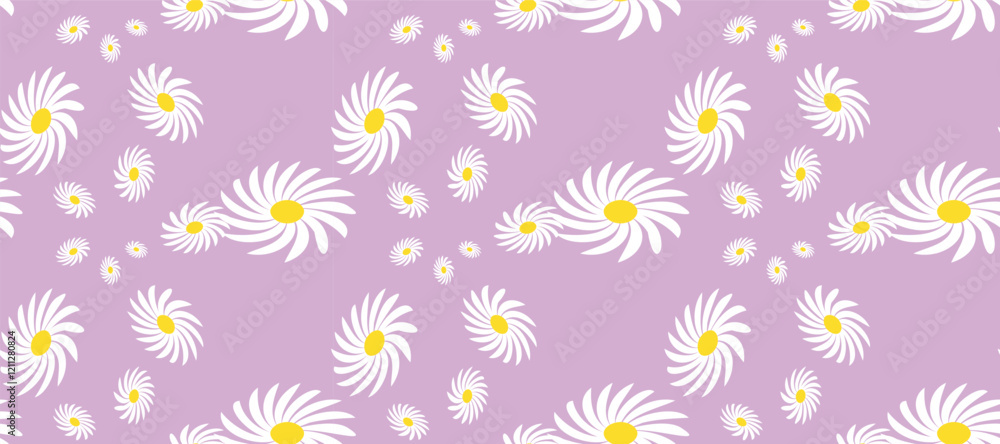 Daisy Flower Seamless Pattern. Modern Seamless Pattern of White Daisies on Color Background. Daisy Flower Seamless Pattern. Modern Seamless Pattern of White Daisies on Color Background.