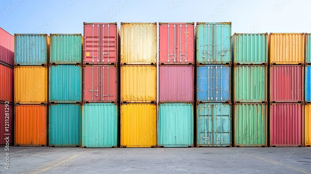 Fototapeta premium Stack of Cargo Containers at the docks for Logistic Import Export background