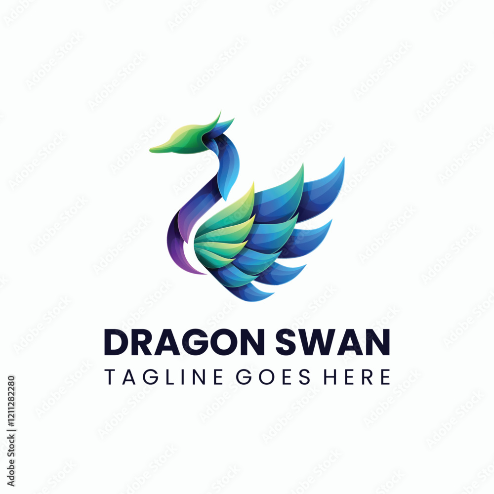 Fototapeta premium Dragon Swan Gradient Colorful Logo
