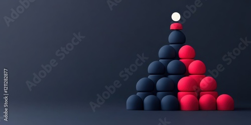 Abstract Pyramid of Red and Dark Blue Spheres with a White Top Sphere