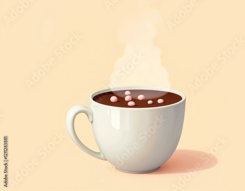 Warm Steaming Hot Chocolate with Pink Marshmallows photo